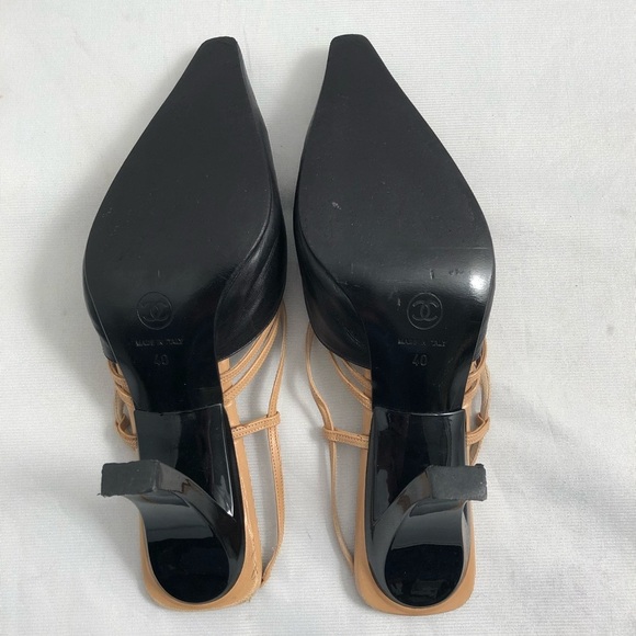 Chanel black and tan leather strappy slingback heel shoes - Picture 3 of 6